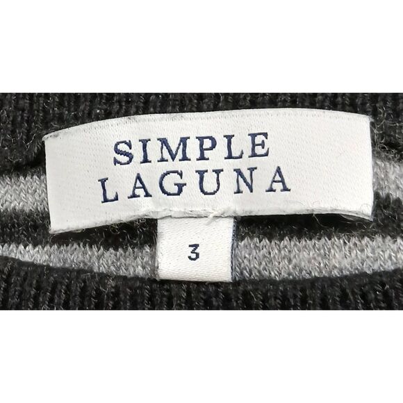 Simple laguna womens medium sweater silk cashmere  stripe gray black preppy - Picture 7 of 9